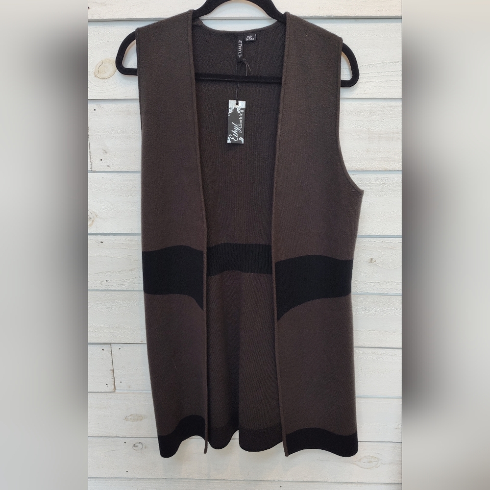 Ethyl Brown and Black Sleeveless Cardigan Vest